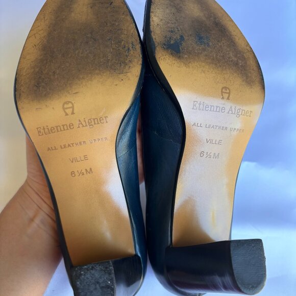 Etienne Aigner Navy Blue Leather Pumps - Picture 5 of 9